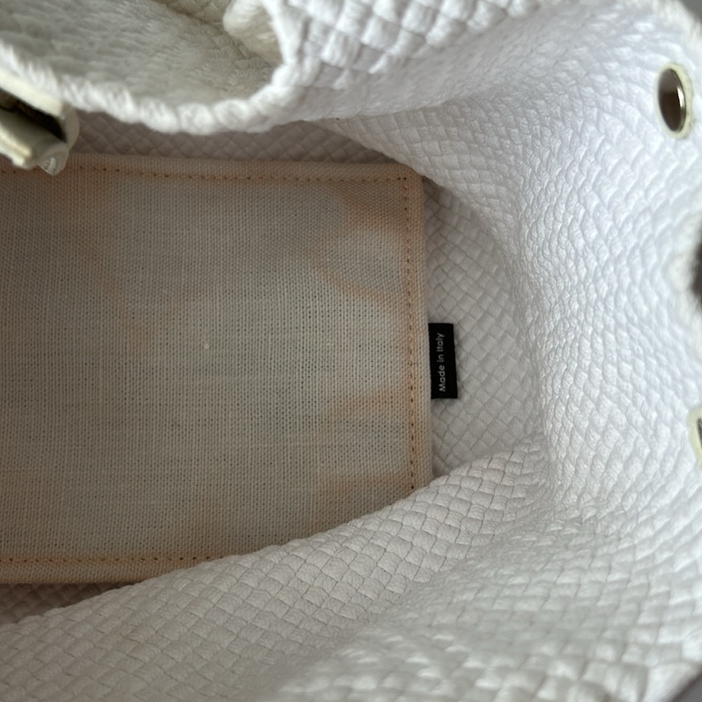 120% Lino White Woven Handbag Purse Satchel - Picture 5 of 16